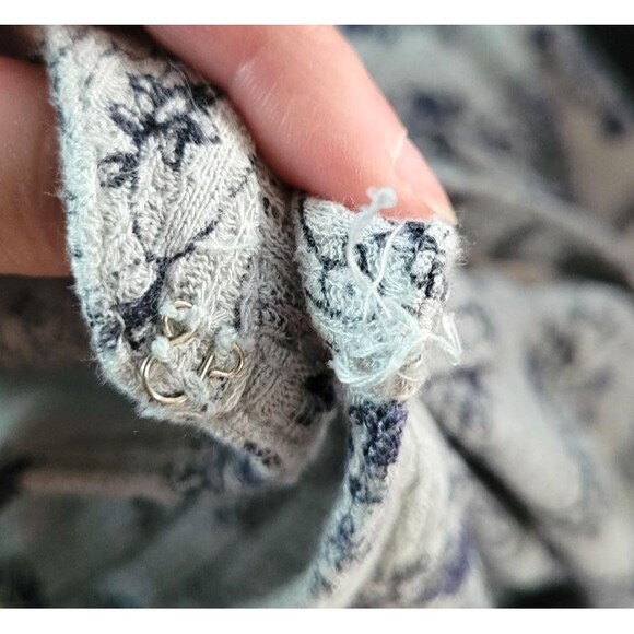 LUCKY BRAND Floral Shirt XL Blue Purple Gray Linen Blend Long Sleeve V-Neck Boho - Picture 8 of 8